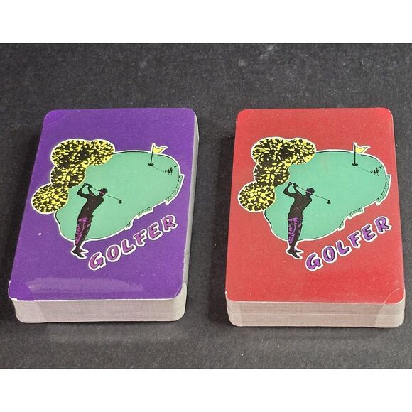 NIP New Set of 2 Decks Vintage Golfer Playing Cards, Red Purple - Picture 1 of 2